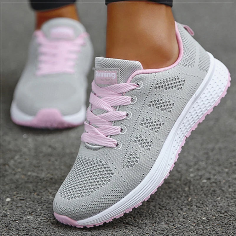Women's grey pink orthopedic lightweight walking shoes with white sole