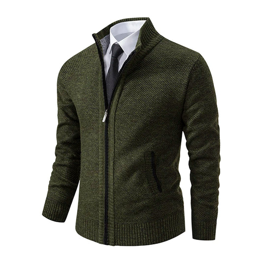 Men’s Casual Fleece Stand Collar Zip-Up Coat